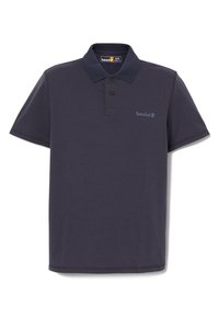 Polo de color azul marino en mezcla de algodón, con cuello, dos botones y un pequeño logo bordado de Timberland en el pecho.