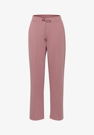 Pantalones de sudadera ligeros y rosados con cintura elástica, cierre con cordón y costuras laterales. Corte recto, adecuados para uso casual.