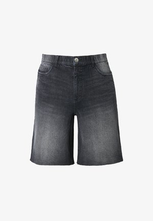 Denim shorts in een donkere wassing met een vervaagde voorkant. Voorzien van een knoopsluiting, riemlussen en een klassiek vijfzakdesign. Zware textuur.
