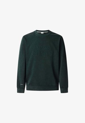 Ciemnozielony sweatshirt z okrągłym dekoltem, wykonany z miękkiego materiału. Posiada wytłoczone logo "PEPE JEANS" oraz mały detal "1973" na mankiecie.