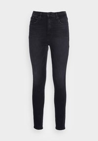 Vaqueros ajustados de denim de tono oscuro, con cintura alta, diseño de cinco bolsillos y costuras sutiles. Textura suave, versátil para un uso casual.