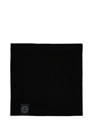 Tour de cou noir en maille côtelée avec un petit patch circulaire du logo Armani Exchange dans le coin inférieur.
