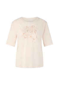 Cream cotton t-shirt with short sleeves featuring an embroidered tiger face in a light metallic thread on the front.