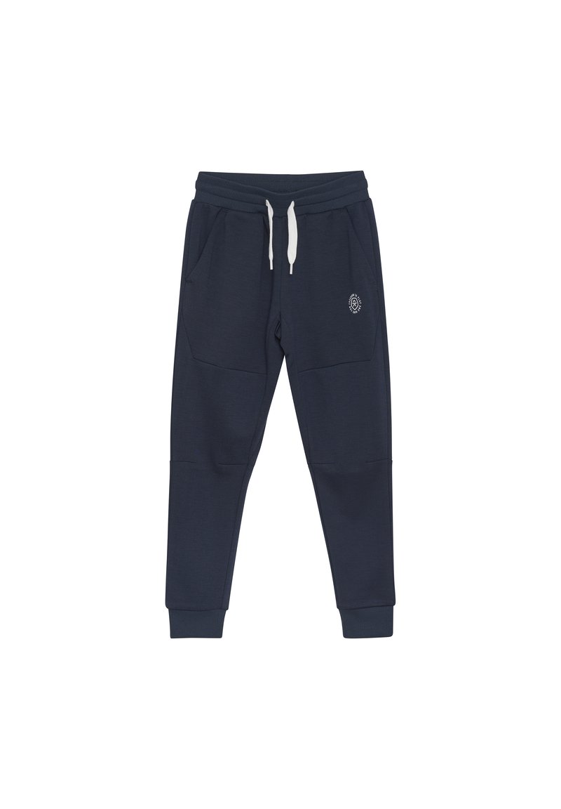 Mörkblå sweatpants i mjukt tyg, med dragsko i midjan, elastiska muddar och två sidfickor. Litet logo framtill.