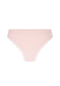 Roze geribbelde hipsteronderbroek met een gekante rand langs de randen. Zachte textuur, aansluitend ontwerp en elastische tailleband voor comfort.