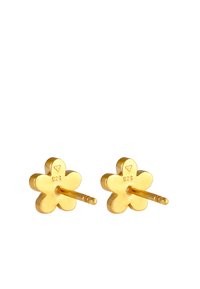 Orecchini a pendente a forma di fiore in oro con finitura liscia, dotati di marchio 925 e con un perno dritto per una chiusura sicura.