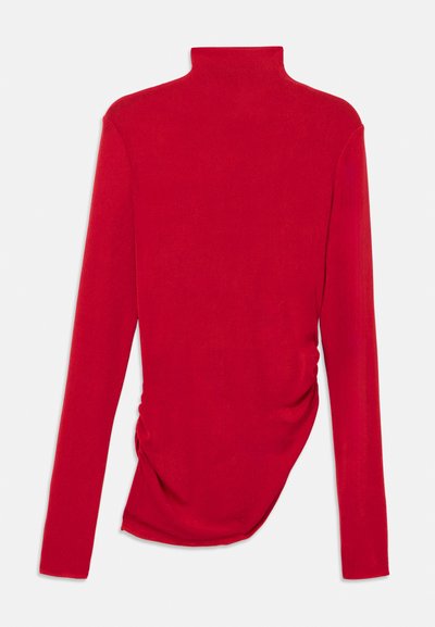 Rdeča dolgarokavna majica z digo iz rebraste tkanine z naborki na strani, ki ima prilegajočo se silhueto in gladko teksturo.