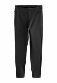 Fekete leggings rugalmas anyagból, széles derékpánttal és látható varrások nélkül. Kényelmes és rugalmas viseletet biztosít aktivitások során.