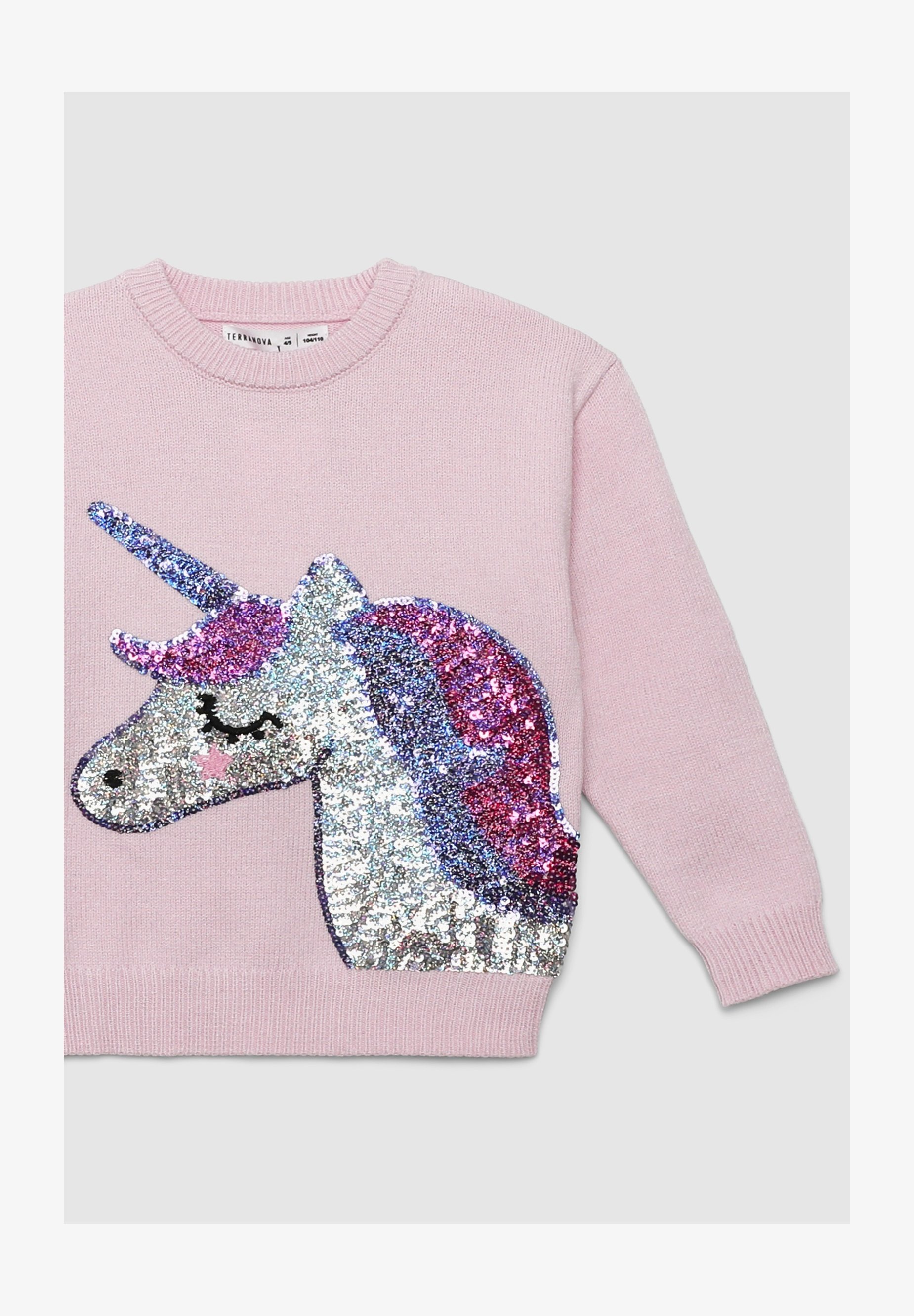 TS-174 Maglione Donna Con Unicorno E Paillettes - Colore Beige Pastello, Taglia Unica, Morbido E Comfort