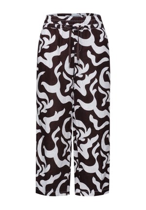 Pantalon à jambes larges avec motif abstrait en spirale noir et blanc et taille élastique avec cordon.