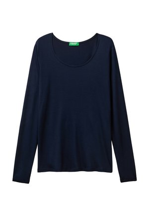 Marineblauw langarm T-shirt met een ronde hals, gemaakt van zachte materialen, met een comfortabele pasvorm en een gladde textuur.