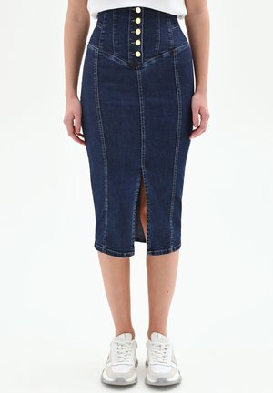 CON BOTTONI - Jupe en jean - blu navy
