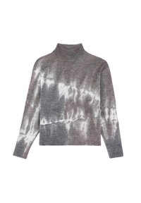 Maglione a collo alto tie-dye grigio e bianco, caratterizzato da maniche lunghe e una vestibilità comoda, realizzato in tessuto a maglia testurizzato con un delicato motivo a gradiente.