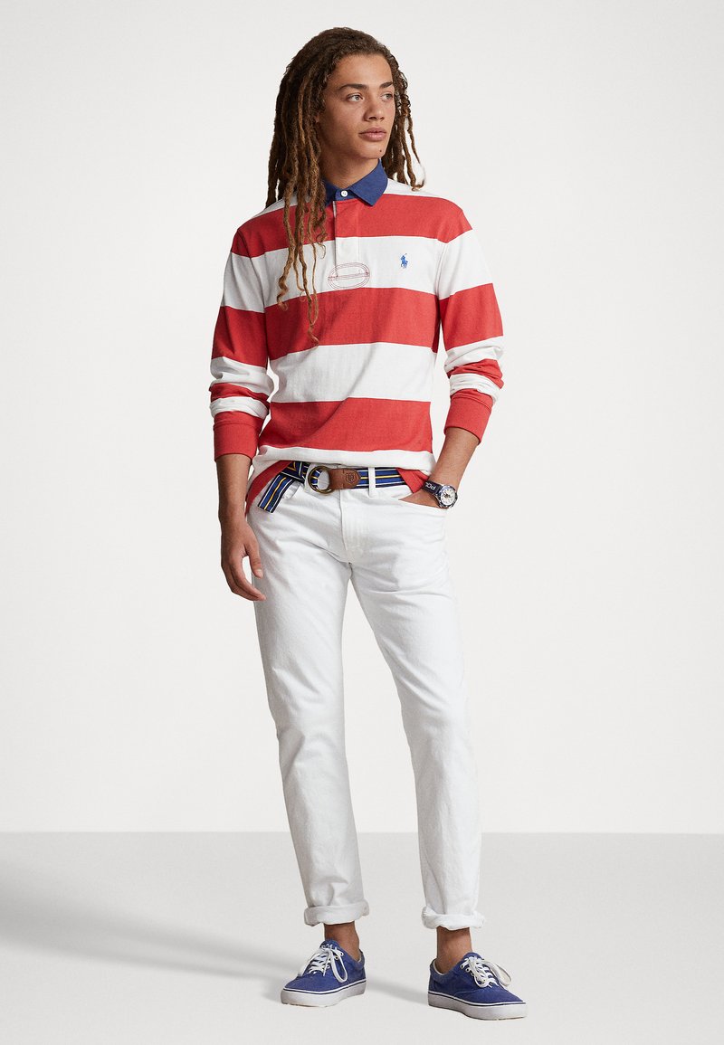 red and white rugby shirt long sleeve