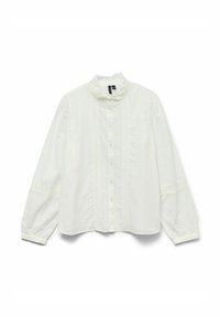 Witte blouse met lange mouwen en een ruches kraag, knoopsluiting aan de voorkant, textuurstof en kanten accenten op de mouwen. Ontspannen pasvorm.
