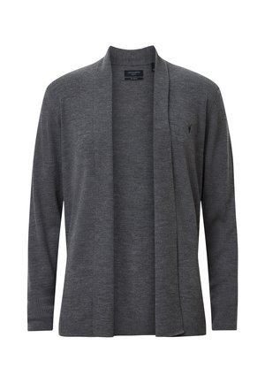 Grå ribbet cardigan med åben front, lange ærmer og et diskret mærkelogo. Fremstillet af tekstureret stof for ekstra komfort.