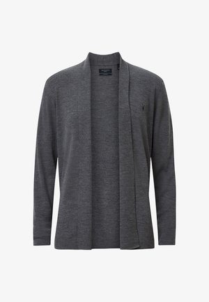 Cardigan grigio a costine con apertura frontale, maniche lunghe e un sottile logo del marchio. Realizzato in un tessuto testurizzato per un comfort aggiunto.