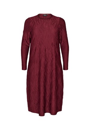 Zizzi, MIDIKLEID MIT GEWELLTER STRUKTUR UND LANGEN ÄRMELN - Φόρεμα ημέρας - rot