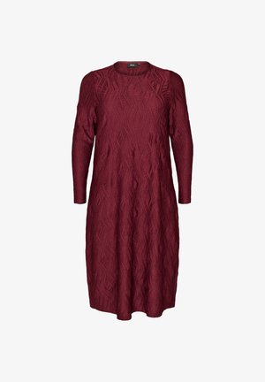 Zizzi, MIDIKLEID MIT GEWELLTER STRUKTUR UND LANGEN ÄRMELN - Φόρεμα ημέρας - rot