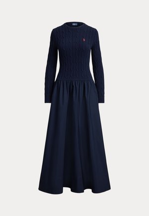 CABLE-KNIT BODICE COTTON DRESS - Pulóverruha - hunter navy