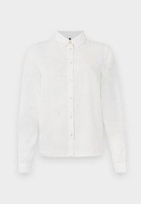 Witte lange mouw blouse met een kraaghals, voorzien van een subtiel textuurpatroon en een knopenlijst. Glad stof met een nette afwerking.