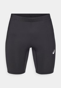 Μαύρη αθλητική βερμούδα από ευλύγιστο ύφασμα; διαθέτει απαλή υφή, επίπεδες ραφές και ένα μικρό λευκό λογότυπο στην αριστερή πλευρά.