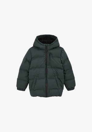 Tume roheline soojemantli jakk kapuutsiga, ees tõmblukuga ja kahe küljetaskuga. Omab tikandmustriga disaini ning elastseid mansette soojuse tagamiseks.