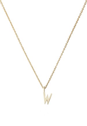 Gouden ketting met een geometrische "W" hanger, met een fijne ketting en een gladde textuur. Eenvoudig ontwerp geschikt voor dagelijks gebruik.