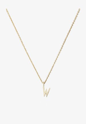 Collier en or avec un pendentif géométrique en forme de "W", doté d'une fine chaîne et d'une texture lisse. Design simple adapté à un port quotidien.