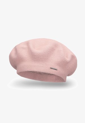 Beret tricotat roz cu o formă rotundă și moale. Material texturat cu un design subtil în dungi. Prezintă un mic accent cu logo argintiu pe lateral.
