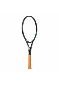 Tennissla met een zwart en groen frame, ovale kop en oranje greep. Beschikt over een textuur op de handgreep voor een betere grip. Licht en aerodynamisch ontwerp.