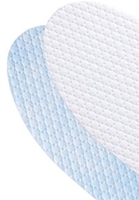 Two overlapping pads with a textured surface, one white and one light blue, featuring a diamond pattern and rounded edges.