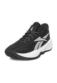 Must spordijalats tekstureeritud võrgut ülaosaga, valged detailid ja pehmendusega tallaga. Varustatud paeltega ja silmapaistva logoga küljel.