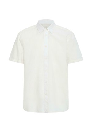Chemise blanche à manches courtes avec boutons, col classique, design uni et ourlet droit.