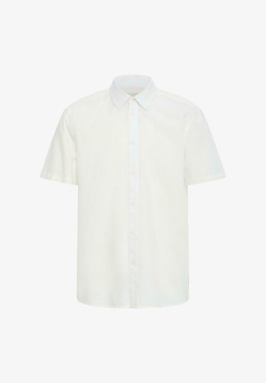 Chemise blanche à manches courtes avec boutons, col classique, design uni et ourlet droit.