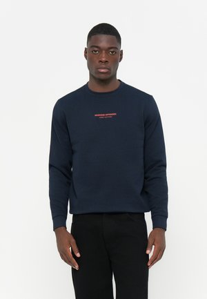 Navy sweatshirt made of soft fabric with a crew neck. Features red text "WEEKEND OFFENDER" and "ADMIT NOTHING" on the front.