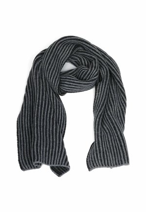 Gestreifter Schal in Schwarz und Grau, aus weichem Stoff. Verfügt über ein strukturiertes Design mit abwechselnden Streifen und einem lockeren, lässigen Fall.