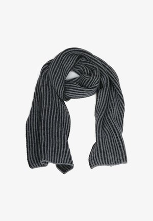 Gestreifter Schal in Schwarz und Grau, aus weichem Stoff. Verfügt über ein strukturiertes Design mit abwechselnden Streifen und einem lockeren, lässigen Fall.