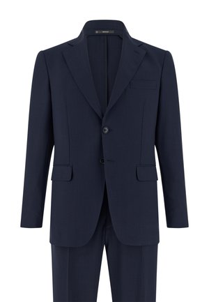 Marineblauer Herren Zweiknopf-Sakko mit Kerbkragen, Pattentaschen und passenden Hosen.