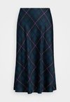 PLAID SATIN CHARMEUSE MIDI SKIRT - Gonna a campana - blue/black/green