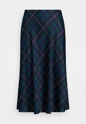 Lauren Ralph Lauren PLAID SATIN CHARMEUSE MIDI SKIRT - Φούστα σε γραμμή Α - blue/black/green
