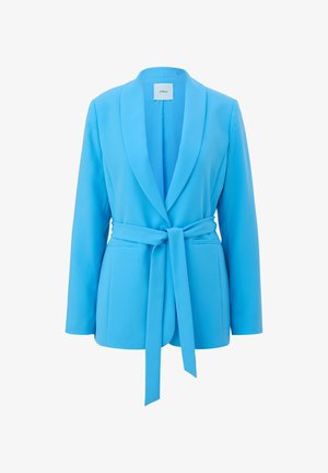 Helles blaues Blazer mit Schalkragen, tailliertem Bund und zwei vorderen Taschen. Aus glattem Stoff mit einer taillierten Passform und ohne sichtbare Hardware.