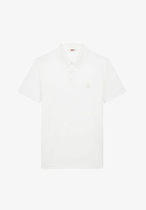 Witte polo shirt van katoen, voorzien van een drieknoopsluiting, korte mouwen en een subtiele logo geborduurd op de linkerborst.