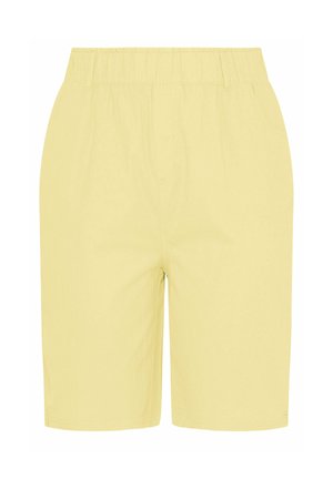 Lichtgele knielange shorts met elastische tailleband, ontworpen voor casual gebruik.