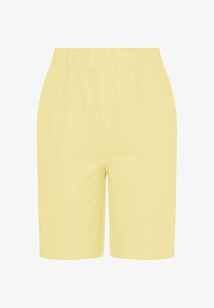 Lichtgele knielange shorts met elastische tailleband, ontworpen voor casual gebruik.