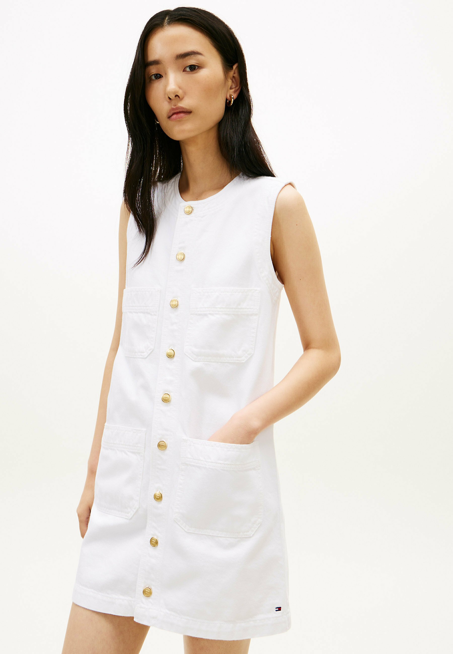 Tommy Hilfiger MINI SHIFT - Denim dress - optic white/white