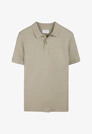 Polo beige à manches courtes avec col, deux boutons et une discrète broderie "TEDDY SMITH" sur la poitrine.