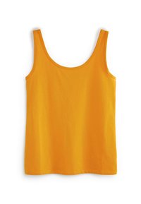 Débardeur jaune en coton lisse, doté d'un décolleté arrondi et de bretelles étroites, avec un ourlet droit et sans ornements.