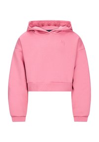 Felpa cropped rosa con maniche lunghe, polsini e orlo a coste, e il sottile logo ricamato "RJ" sul petto.