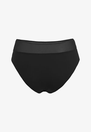 Sort højhalset badebuks med bred, glat linning og sømløse kanter, vist mod en hvid baggrund.